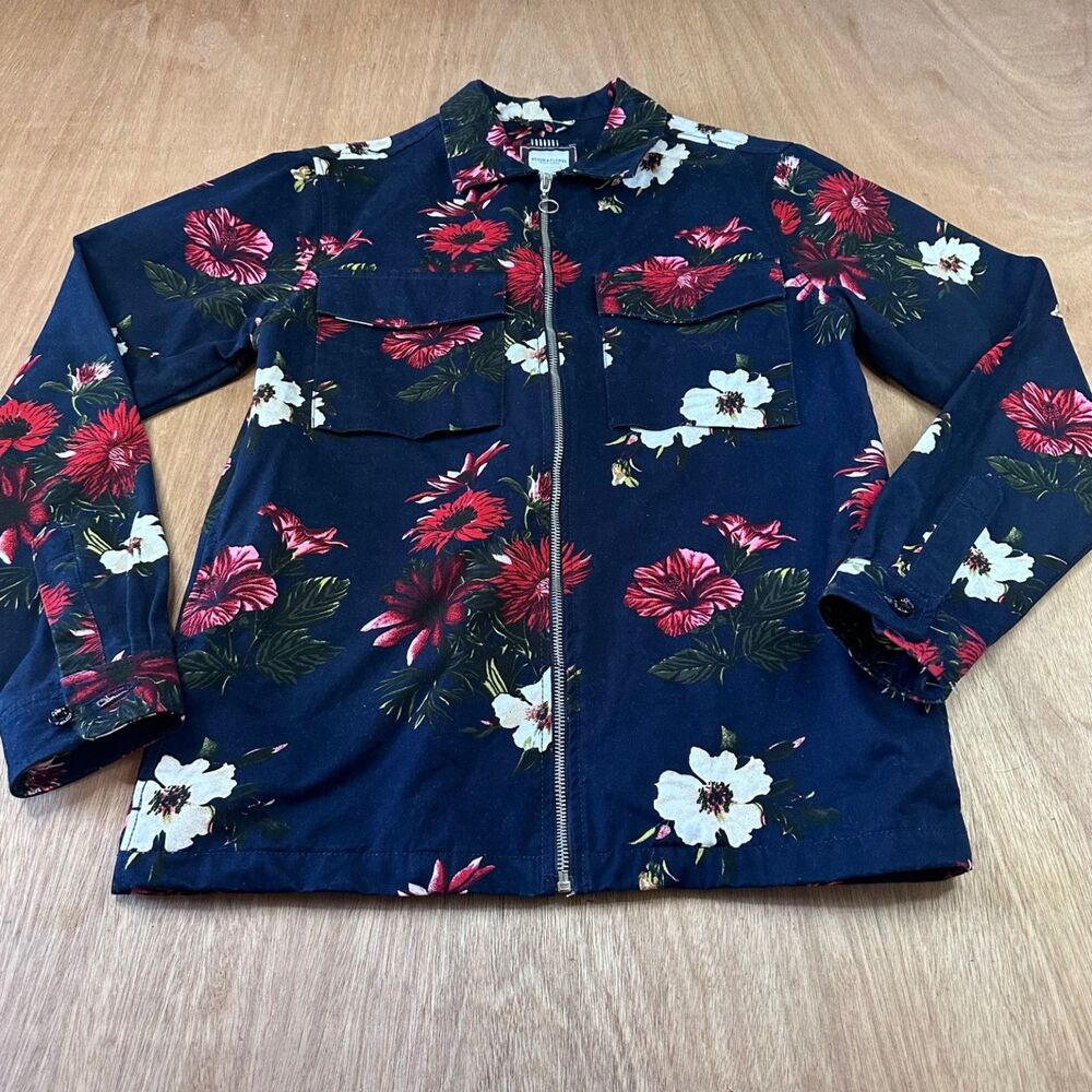 Denim & Flower‎ Ricky Singh Women Floral Zip Jacket Navy Red White Size Small
